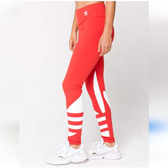 NWOT ADIDAS LARGE LOGO TIGHTS LUSH RED/WHITE - Picture 6 of 16